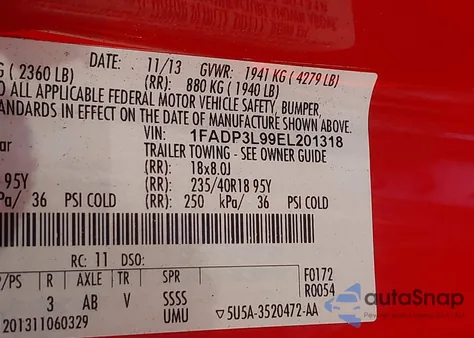 2014 Ford Focus St z USA, uszkodzony, nr VIN 1FADP3L99EL201318